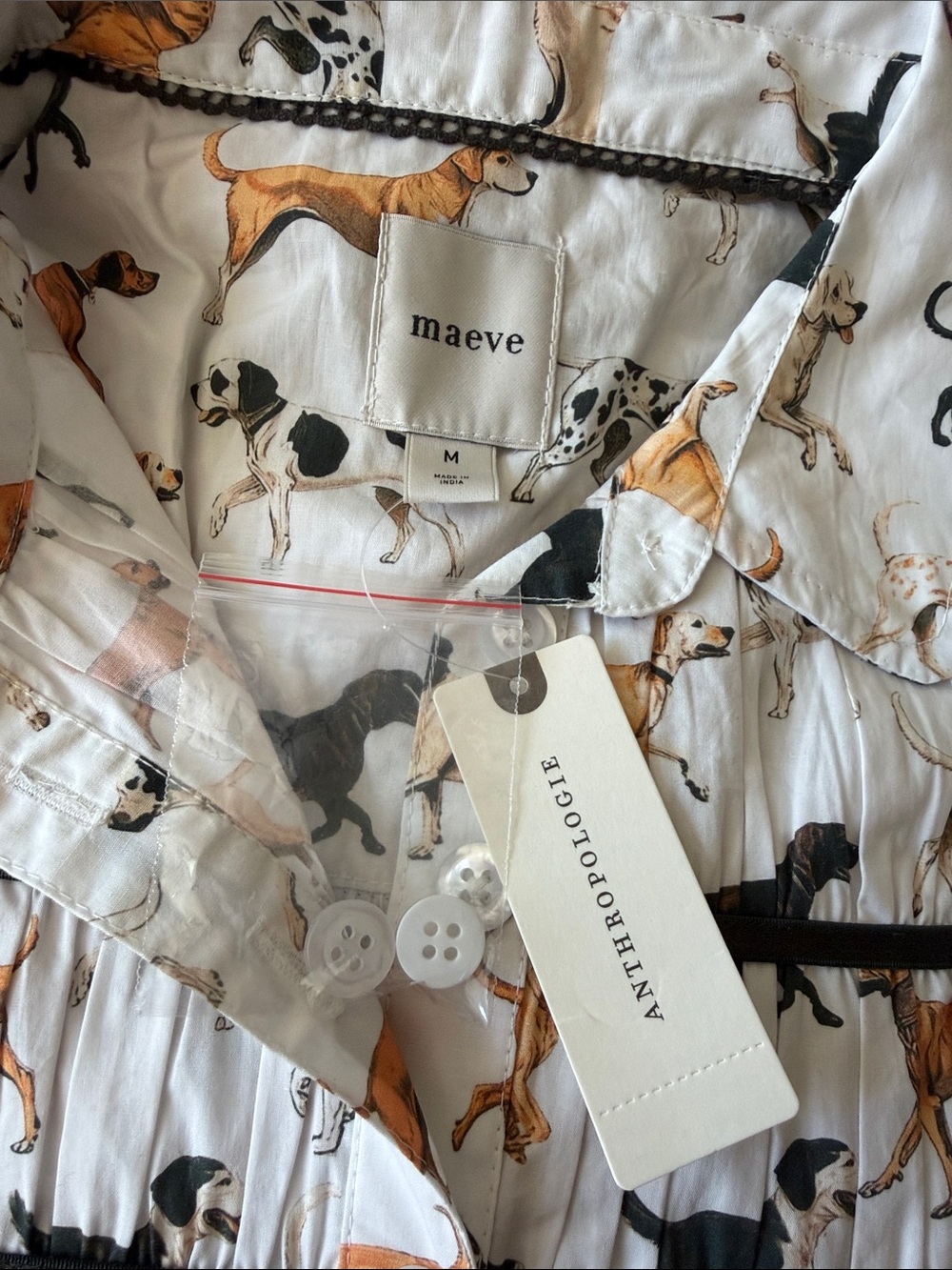 Anthro Blouse Leandra Maeve Cropped Dog Print Cream Black Brown SIZE MEDIUM NEW - Picture 4 of 7